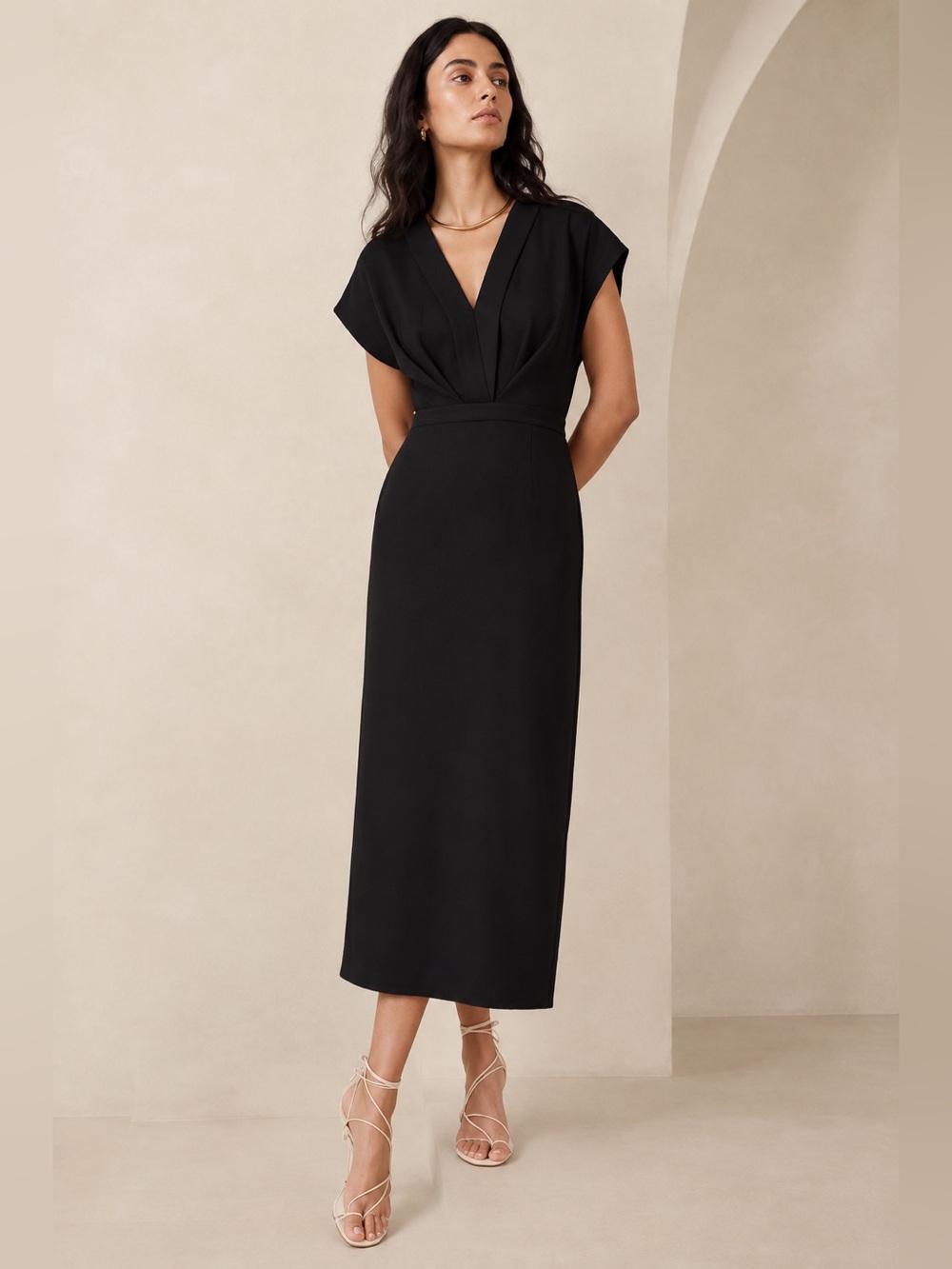 NWT! Banana Republic Black Mari Draped Midi Dress - Size 14 🧋